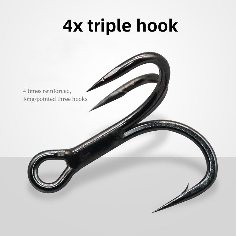 4X High Carbon Steel Triple Anchor Hook Black Nickel Saltwater Treble Fishing Hook for River and Lake Positioning